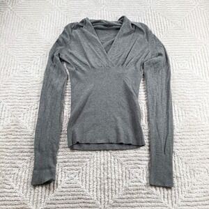 Express Sweater Womens S Grey Cashmere Surplice V Top Quiet Luxury Y2K Vampire
